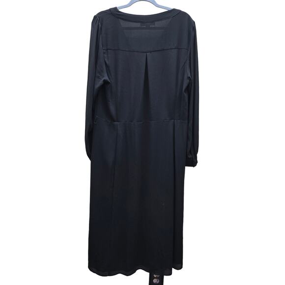 Michael Kors V-Neck Button-Front Maxi Shirt Dress Elegant Preppy Black Size XL - Picture 2 of 6